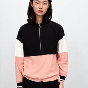 Zara colour block hoodie - Black, White, Pink